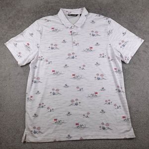 Travis Mathew Shirt Mens 2XL White Independence Day AOP Polo Golf Casual Cotton
